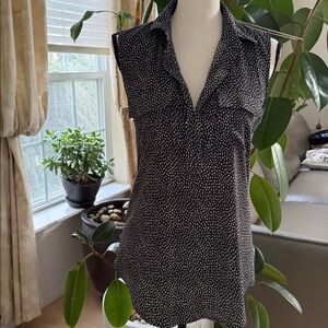 LOFT Black and White Polka Dot Sleeveless Blouse